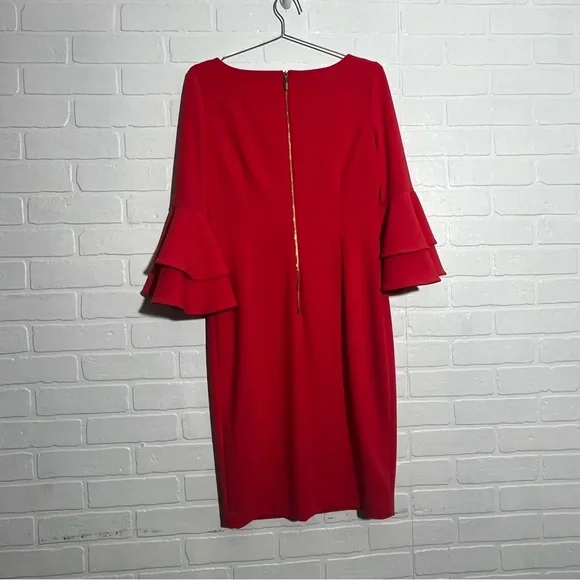 Calvin Klein Ruffled Bell Sleeve Sheath Dress Round Neck Formal Career Like New - Picture 6 of 16